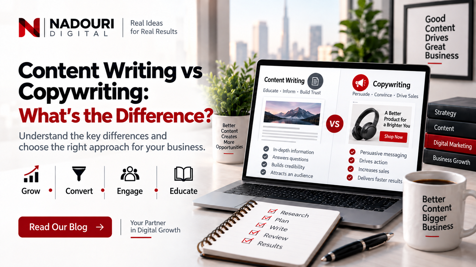 Content writing versus copywriting comparison for business growth