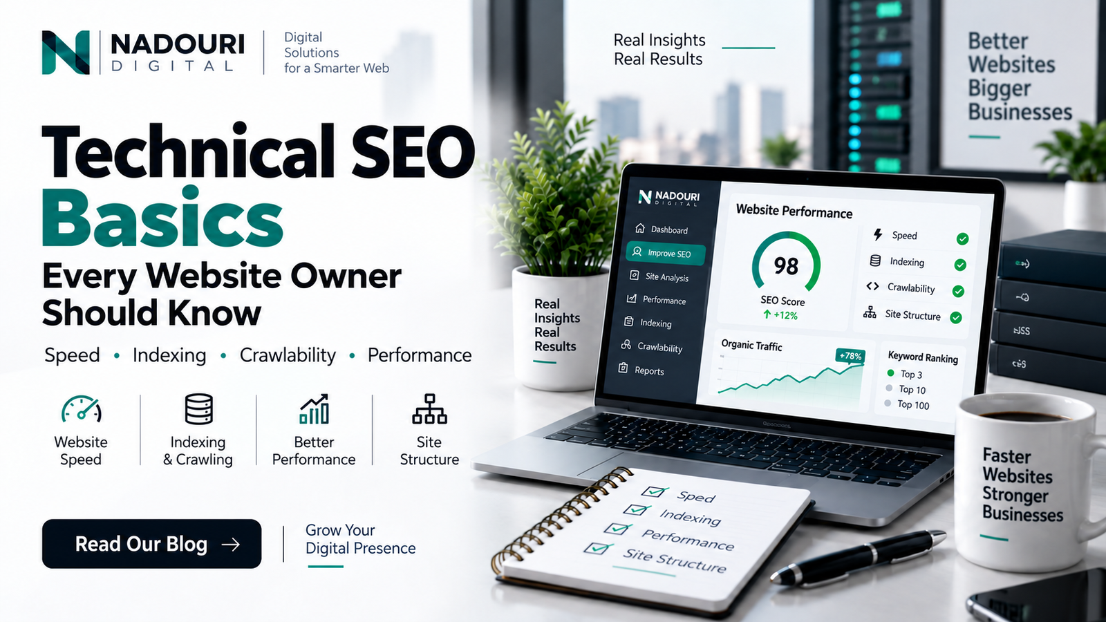 Technical SEO basics guide for website owners covering speed indexing crawlability and site structure