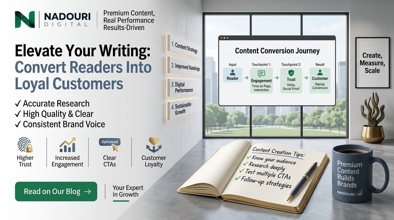Nadouri Digital content writing cover - convert readers into loyal customers